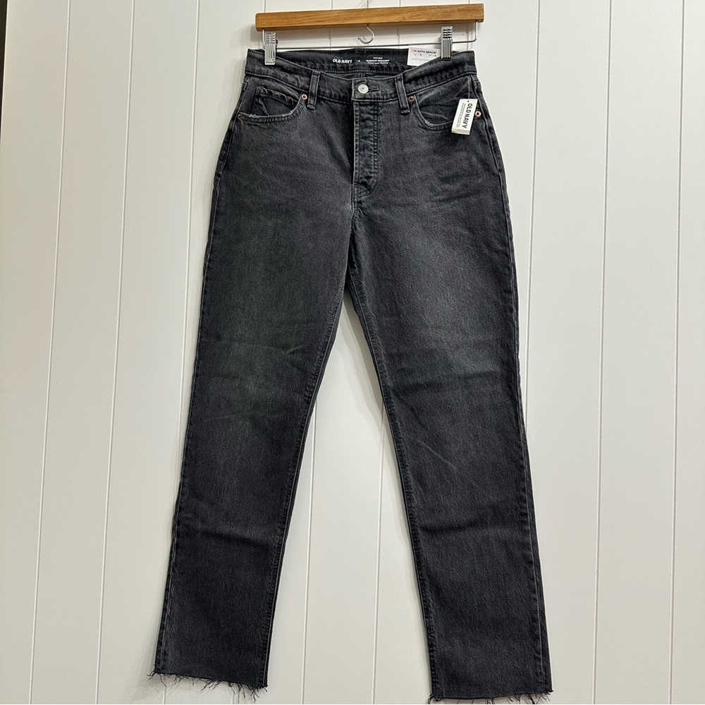Old Navy High Rise Slouchy Straight Raw Frayed Hem Black Wash Size 2 NWT